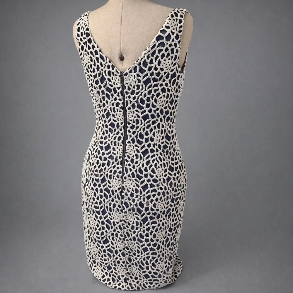 LRL Ralph Lauren Navy & White Crochet Lace Sheath Dress Size 10 Sleeveless